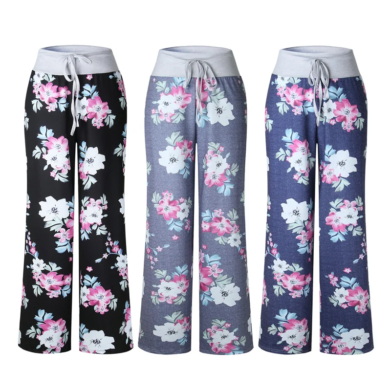 Женские свободные штаны с цветочным принтом для йоги и фитнеса повседневные