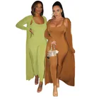 Женский комплект из 2 предметов, Кардиган с длинным рукавом и комбинезон, осенняя одежда 2020