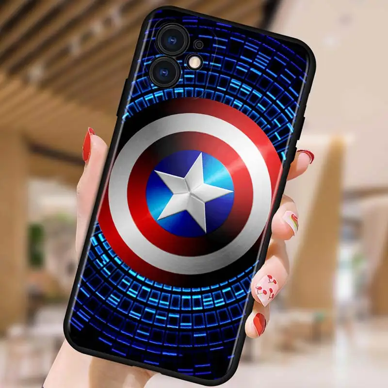 

Captain America shield Marvel for Apple iPhone 12 Pro Max Mini 11 Pro XS Max X XR 6S 6 7 8 Plus 5S SE2020 Soft Black Phone Case