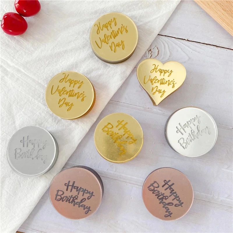 

New 10pcs Acrylic Rose Gold Silver Happy Birthday Cake Topper Circle Cupcake Toppers Cake Decoration for Birthday Party Dessert