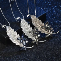 sinleery vintage antique silver color necklaces for women leaves pendants and necklaces blue cubic zirconia long chain my007 ssp