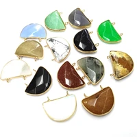 natural stone pendant necklace accessories semicircle faceted agate crystal stone charms for jewelry making bracelet earrings