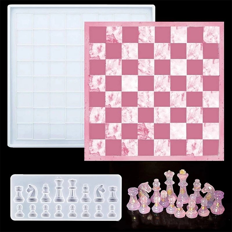 

OOTDTY Chess Board Silicone Resin Mold 2Pcs Chess Silicone Mold for Resin Casting Craft