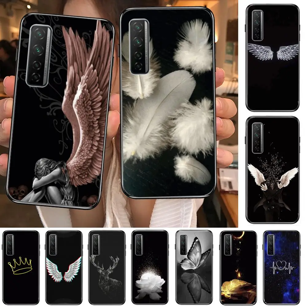 

Angel wings feather style Phone Case For Huawei mate 40 30 10 20 40 8 9 Lite Z Pro Black Etui 3D Coque Painting Hoesjes 5g blac