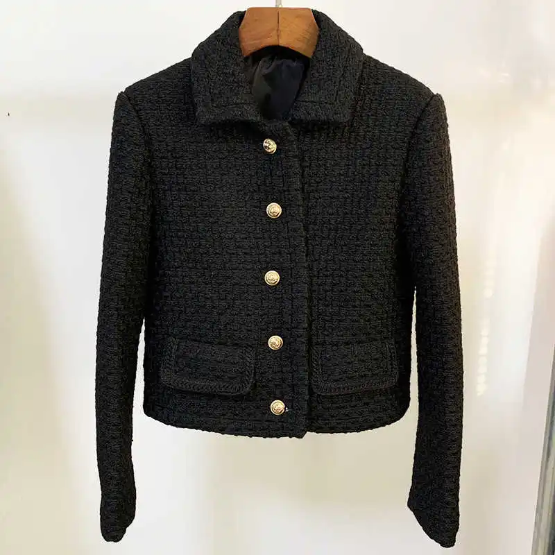 

Winter Autumn 2021 Chic women's tweed jackets High quality women's lapel vintage coat C498