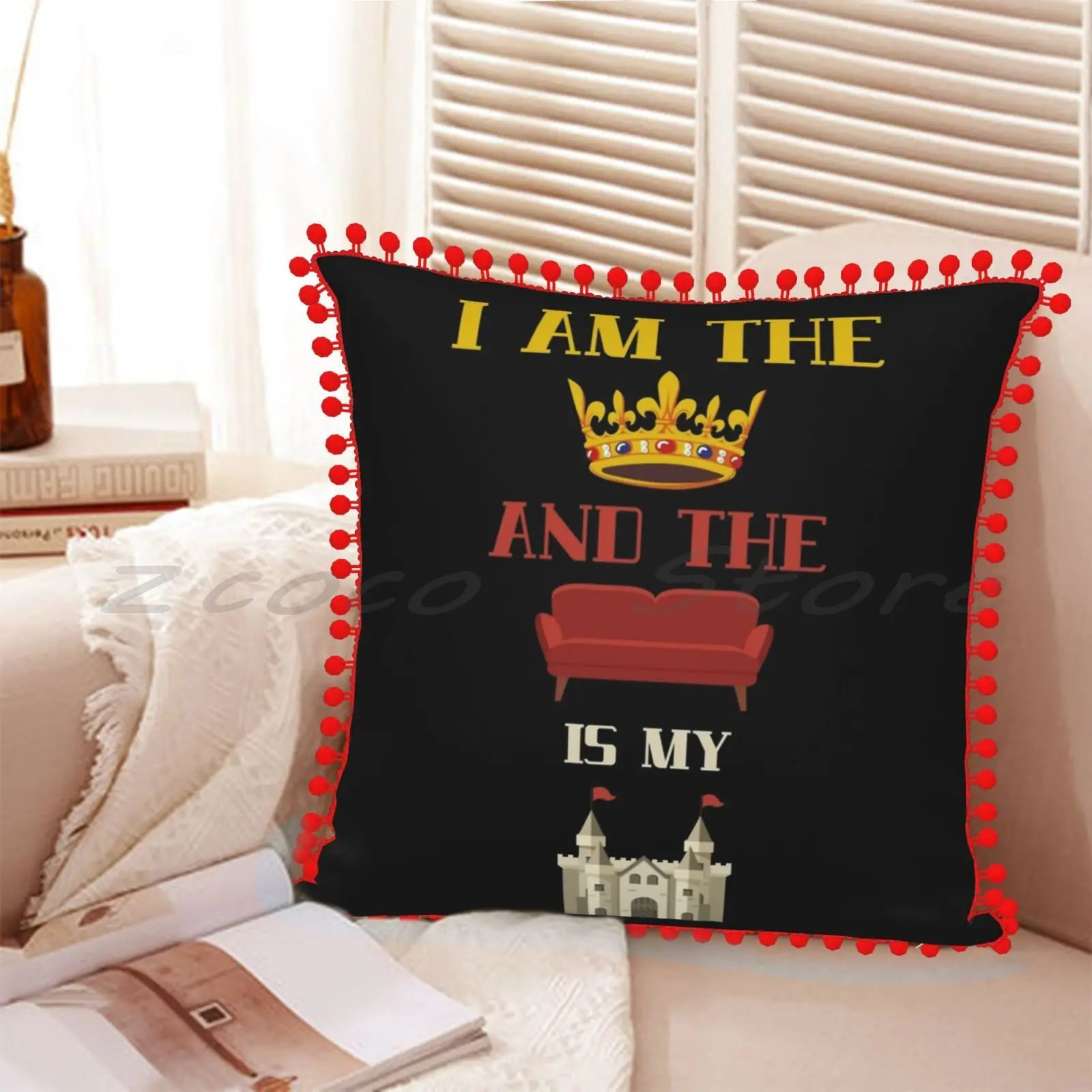Наволочка из льняной бархатной ткани с принтом Я король/королева и диван-это мой