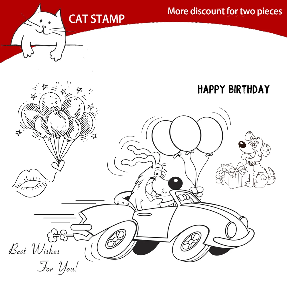 Прозрачные штампы с забавной собакой на день рождения для скрапбукинга