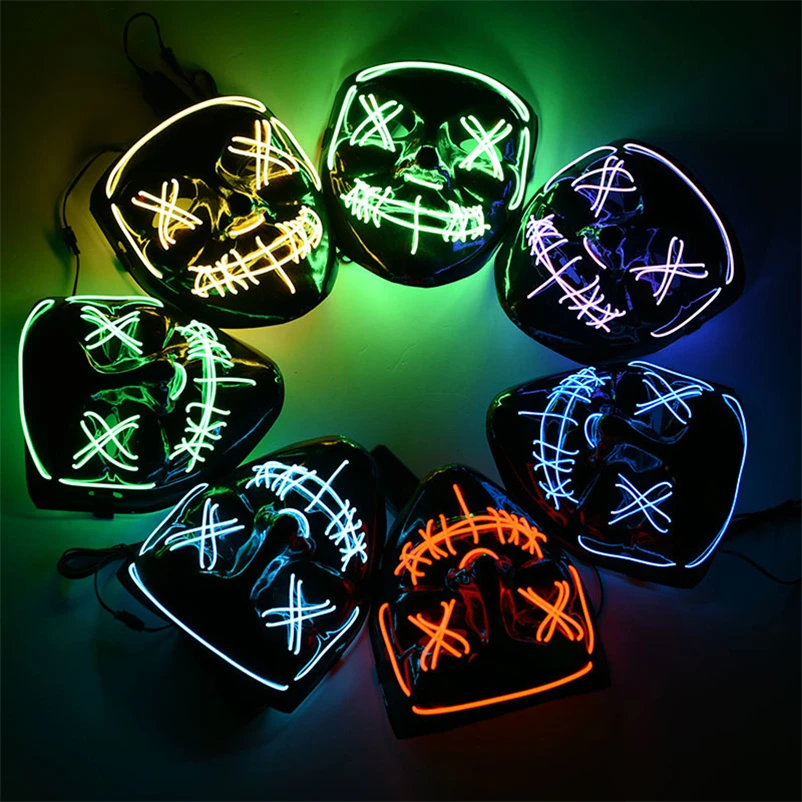 Электрическая светодиодная маска для Хэллоуина маскарадные латексные маски