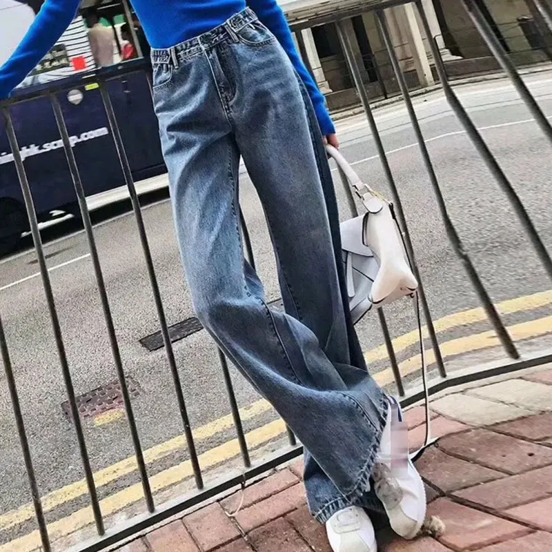 Женские длинные джинсы 2021 Новая Осенняя корейская модная Уличная Брюки с