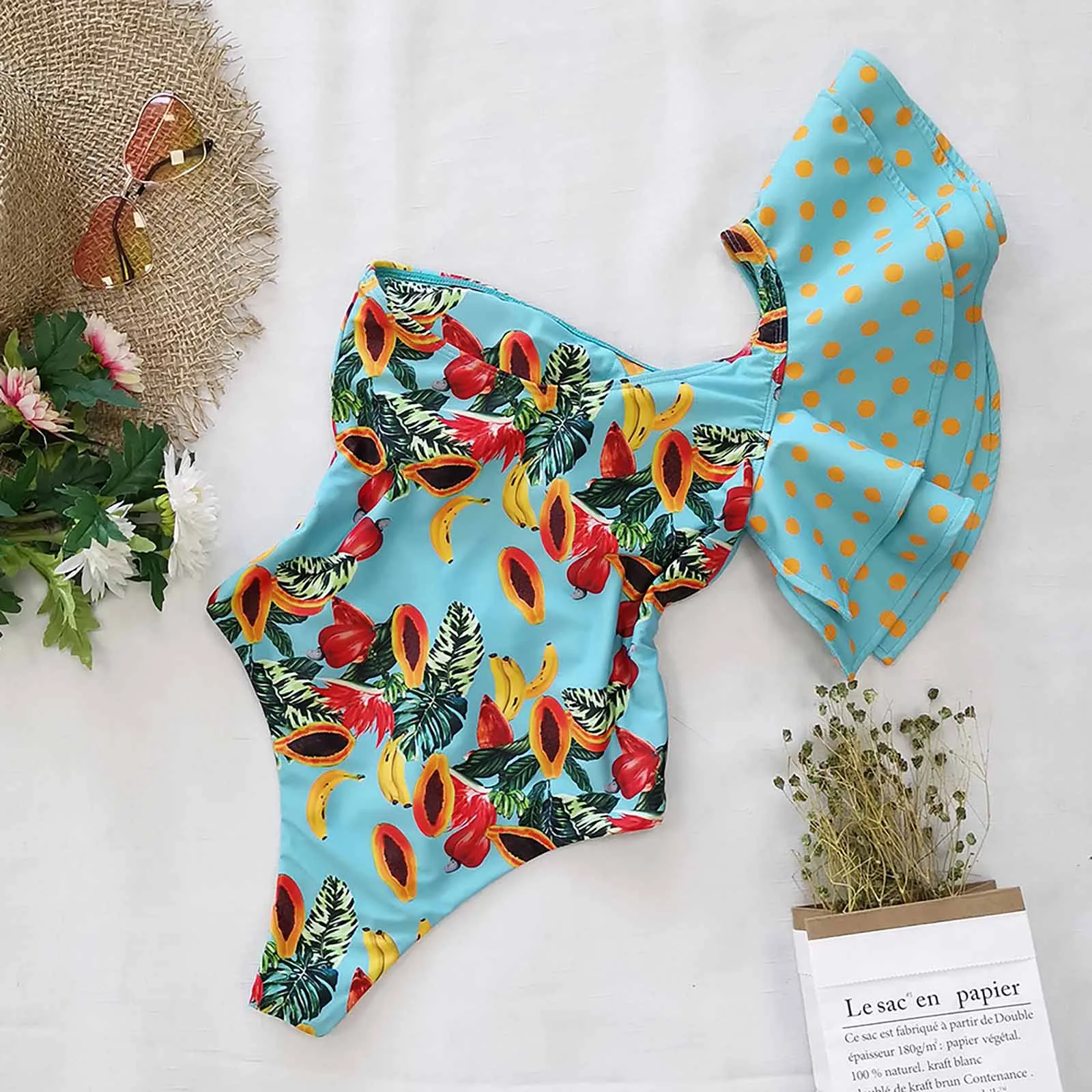 

2021Summer Push Up Beach Wear Women Sexy Leaf Printed Straps Bikini Double Strap High Waist Swimsuit One Piece Swimsuit Women