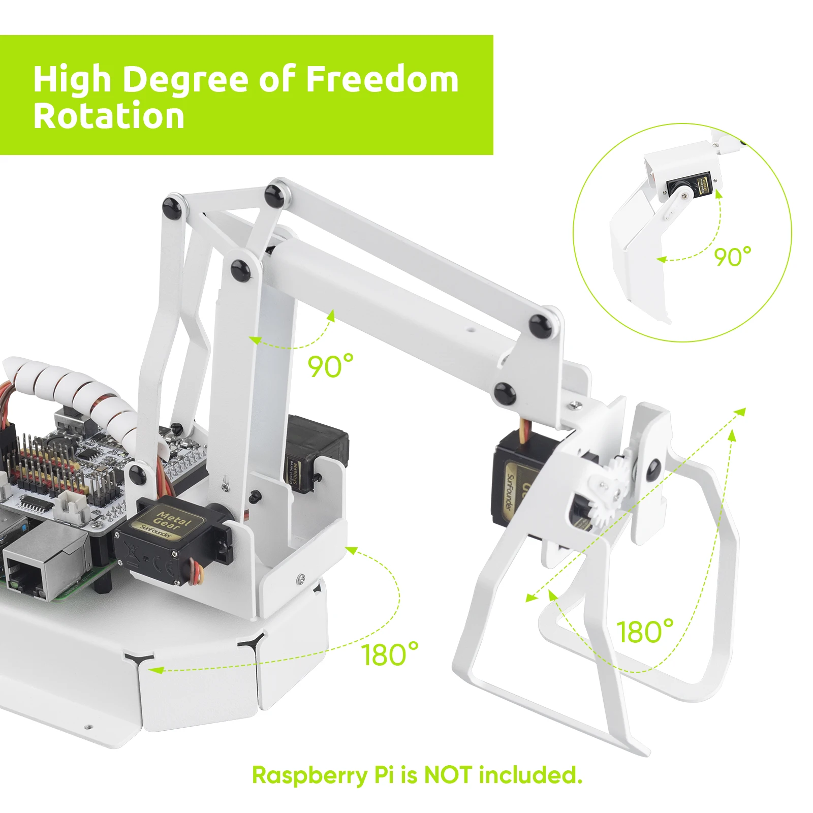 SunFounder 3 + 1 DOF Robot Arm Kit с ковшом для лопаты подвесными зажимами Электромагнитом