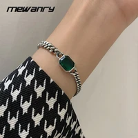 mewanry 925 stamp bracelet for women trend elegant vintage simple emerald zircon party jewelry birthday gift wholesale