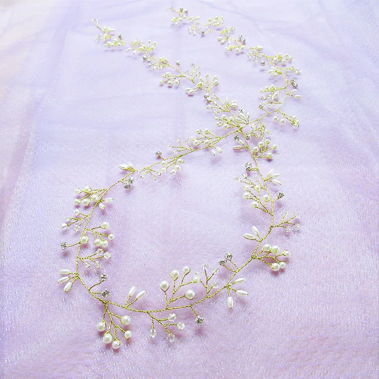 Свадебный пояс для волос с жемчужинами и кристаллами 35 см | Свадьбы торжества