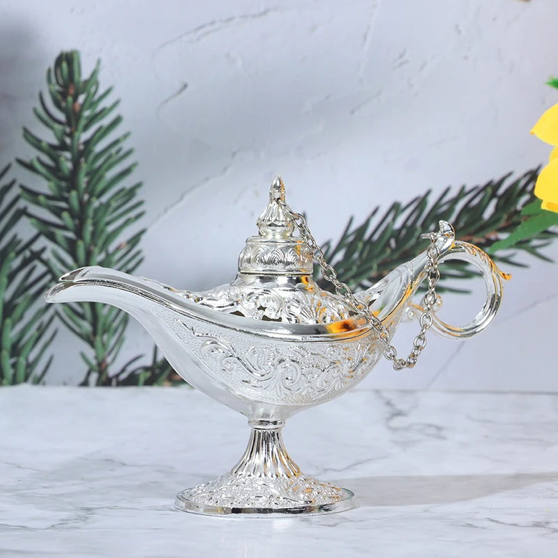 

Vintage Retro Hollow Out Fairy Tale Aladdin Magic Lamp Tea Pot Genie Lamp Toy For Home Decoration Ornaments Gift