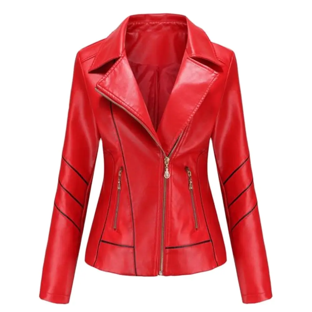 

2021 Autumn Women Faux Leather Jacket Gothic Black Moto Zippers Long Sleeve Goth Female Pu Jackets Windproof Lapel Coats