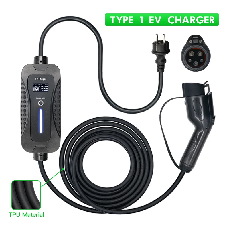 

Electric Vehicle Car Charging Cable EV Charger Type 1 Charging Plug 16A 32A Adjustable Sae J1772 5M Cable