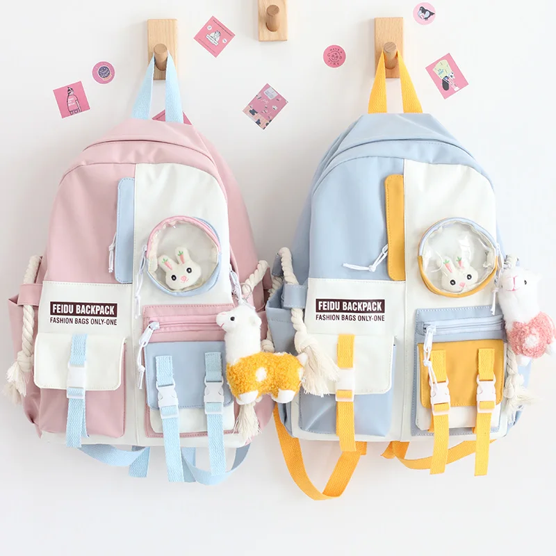 

Cute Backpack For Girls Large Capacity Korean Kawaii School Bags For Student Female Waterproof Harajuku Travel Knapsack MO264