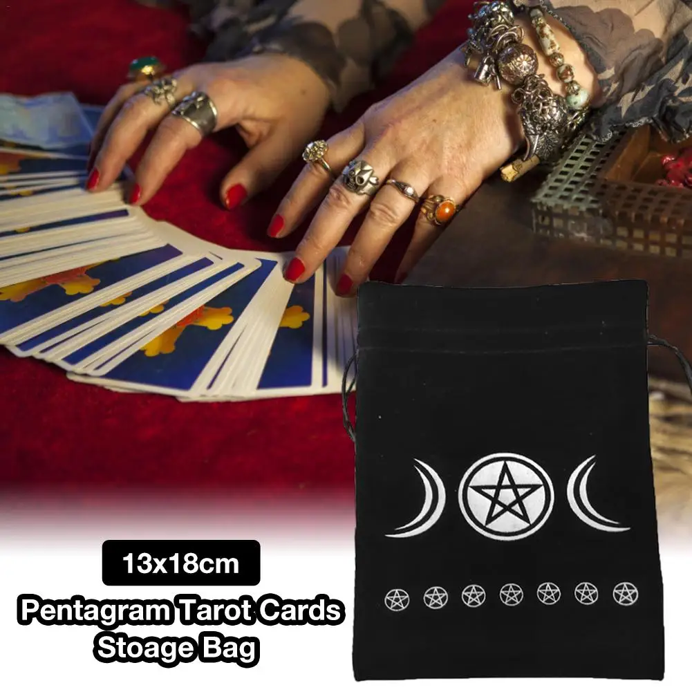 

13x18CM Thick Velvet Tarot Storage Bag Star Moon Pattern Protective Card Board Game Embroidery Drawstring Bag