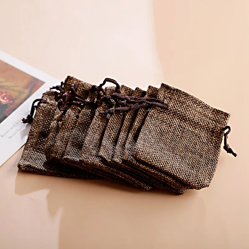 

5/10Pcs/lot Drawstring Pouches Packing Natural Burlap Bag Jute Gift Bags Jewelry Packaging Wedding Bags Candy Bag 7X9cm