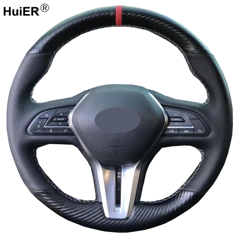 

Hand Sewing Car Steering Wheel Cover Cow leather Carbon Fiber Wrap For Infiniti Q50 2018 2019 2020 Q60 2016-2020 QX50 2018-2020