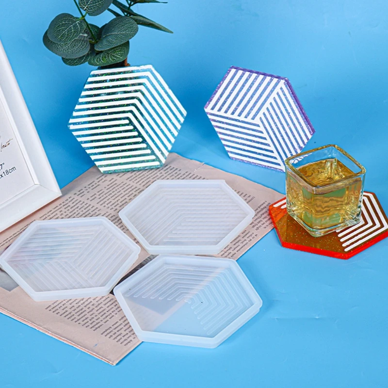 

Geometric Stripes Coaster Epoxy Resin Mold Cup Mat Casting Silicone Mould DIY Crafts Home Decoration Making Tools