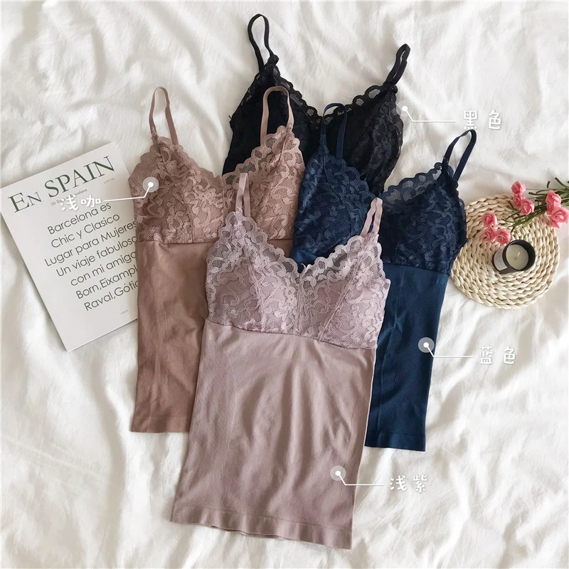 

Lace Cotton Vest Tops Women lingerie Pad Sleeveless Straps Print Undefined Tube Tank Top One-piece Female Camisoles Underwear