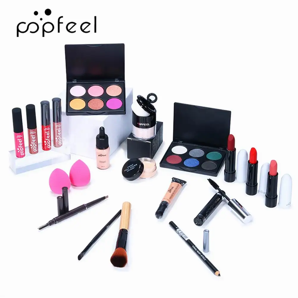 

20PCS Make Up Sets Eyeshadow Lipstick Eyebrow Pencil Lip Gloss Foundation Makeup Brush Powder Puff Cosmetics Kit With Makeup Bag