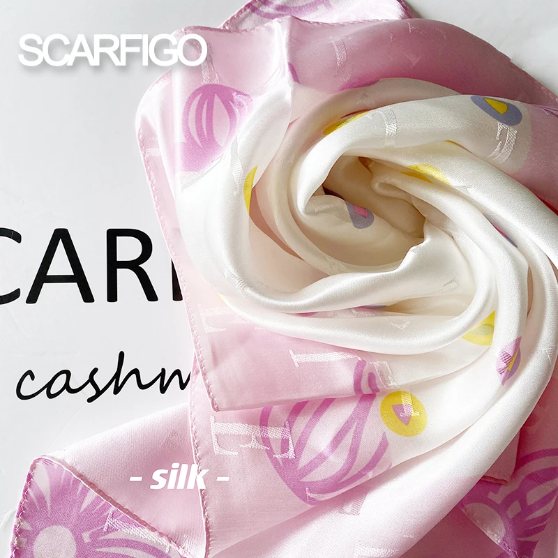 

SCARFIGO 2021 маленький шелковый шарф для волос Для женщин платки шеи Обёрточная бумага 50*50 см квадратный платок нежно-розового цвета в горошек; С ...