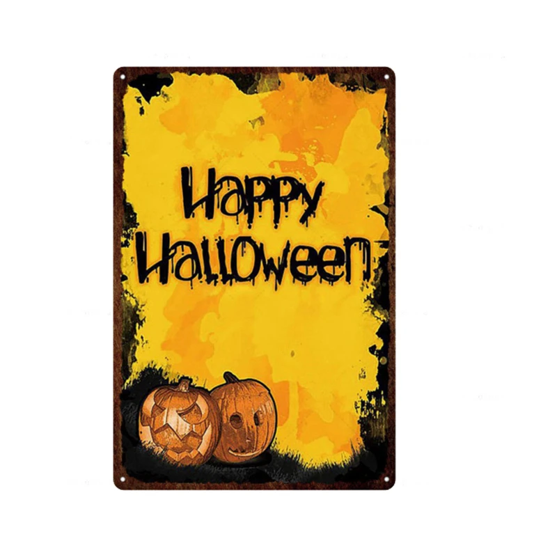 

Halloween Plaque Metal Vintage Decor Plate Pumpkin Lantern Home Decor Tin Wall Art Merry Halloween Tin Sign Decor Poster