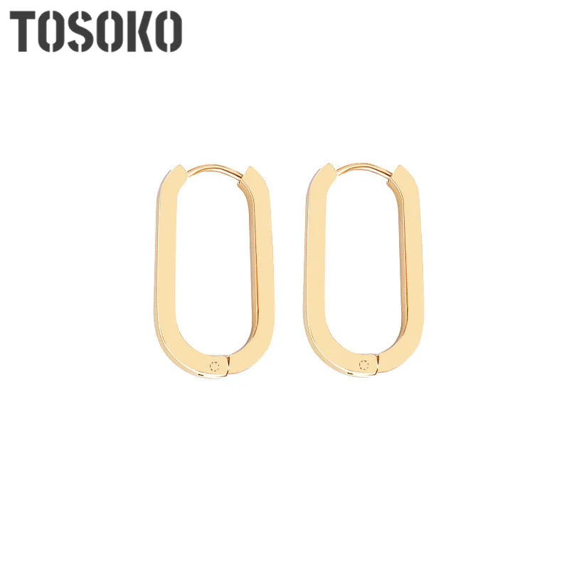 TOSOKO ювелирные изделия из нержавеющей стали геометрические овальные серьги женские простые осенние и зимние серьги BSF342