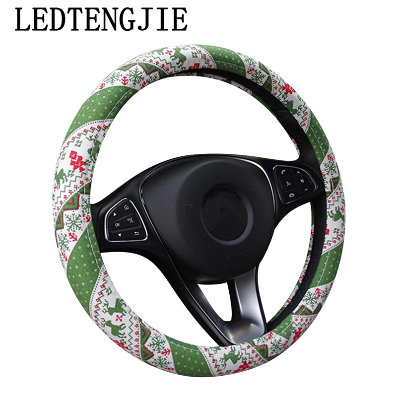 

LEDTENGJIE 37-38CM Summer Linen Steering Wheel Cover Christmas Gift Car Steering Wheel Four Seasons GM Accessories