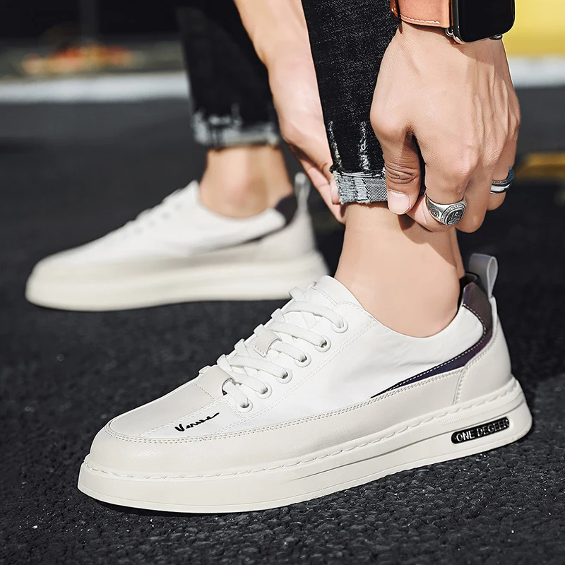 

Brand White Shoes Casual Leather Shoes Men 2021 New Men's Korean Leather Breathable Trendy Shoes Youth Fashion