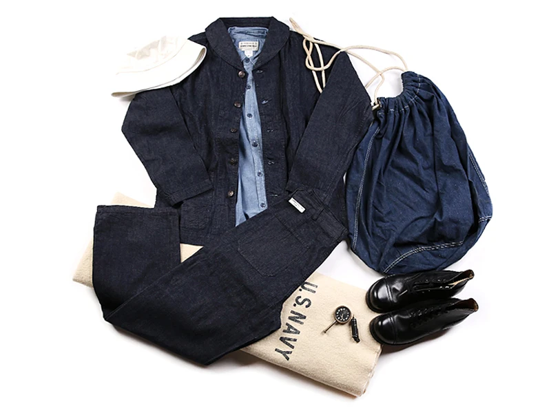 Bronson Repro USN Dungaree джемпер 1922 модель ВИНТАЖНАЯ ДЖИНСОВАЯ шаль воротник куртки для мужчин
