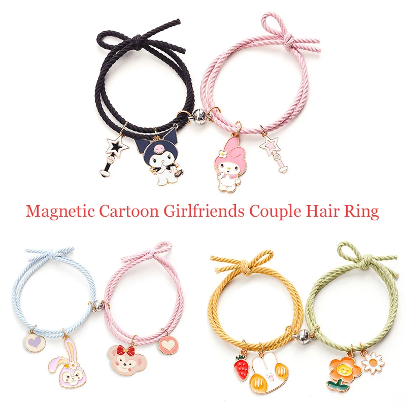 

Magnetic Cartoon Girlfriend Couple Hair Ring Kawaii Send Boyfriend Bracelet Rubber Band Hand Rope Female Couple Gifts Valentine