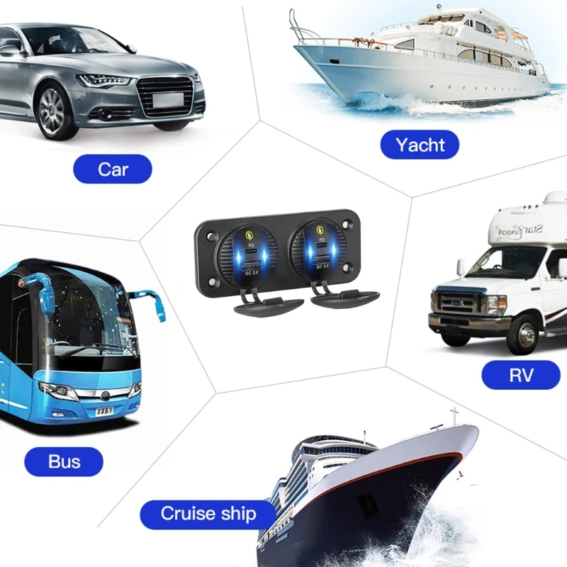 

12V/24V Dual QC3.0 USB 18W Fast Type C PD USB-C Car Charger Socket Power Outlet