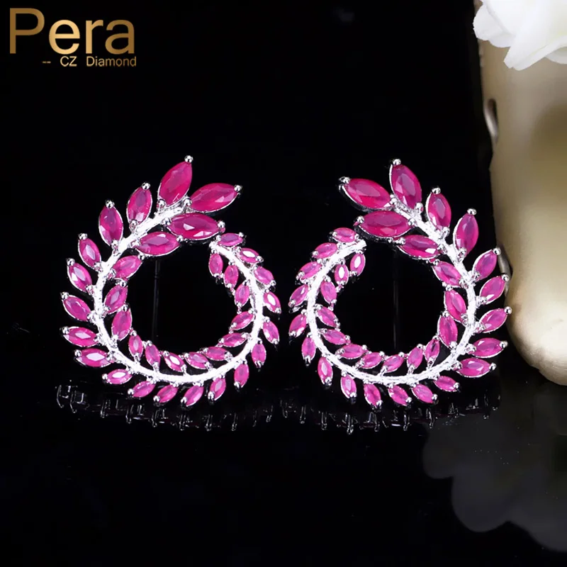 Женские вечерние серьги гвоздики Pera элегантные сережки красного цвета с