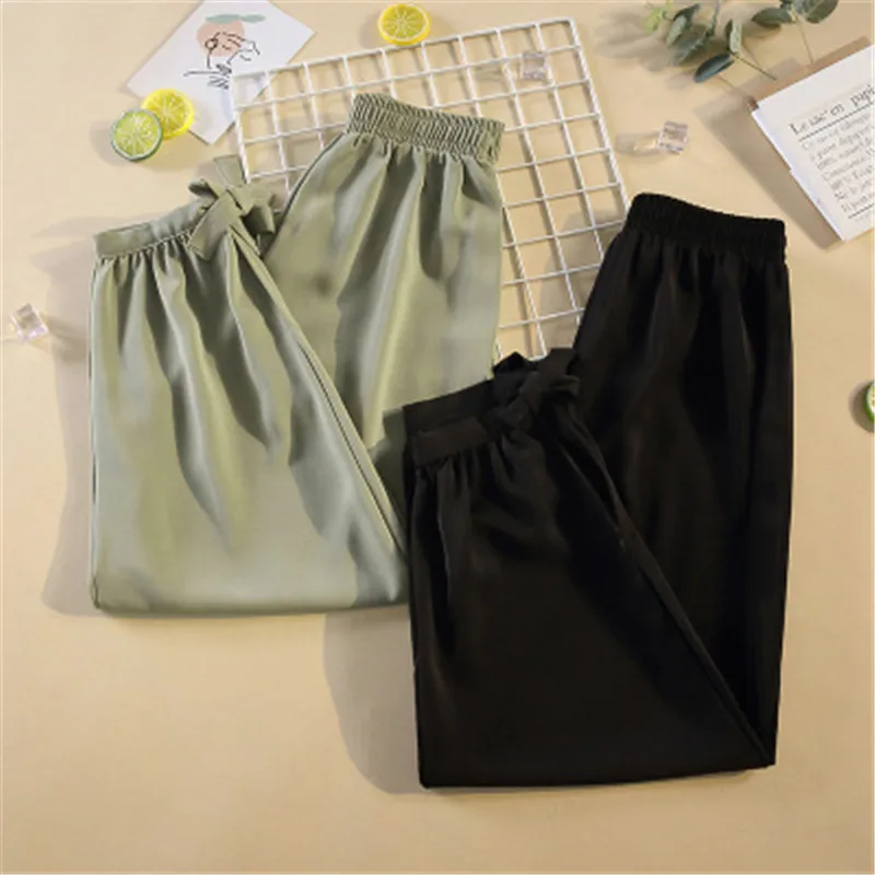 Женские однотонные штаны 2020 летние женские с эластичной резинкой на талии
