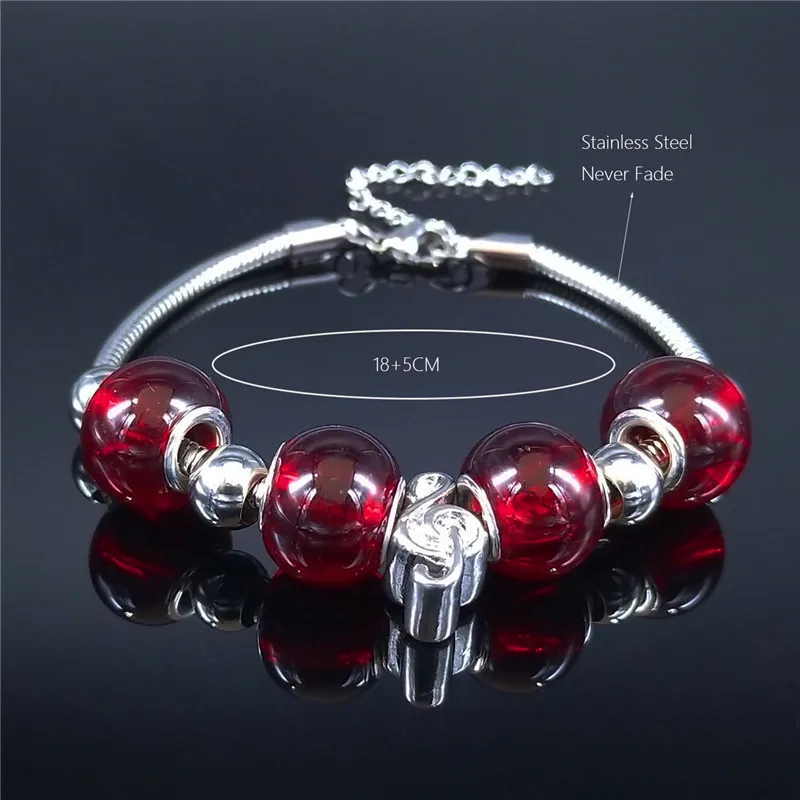 

Note Glass Bead Stainless Steel Bracelets Women Silver Color Charm Bracelets Jewelry pulsera acero inoxidable mujer BXS01