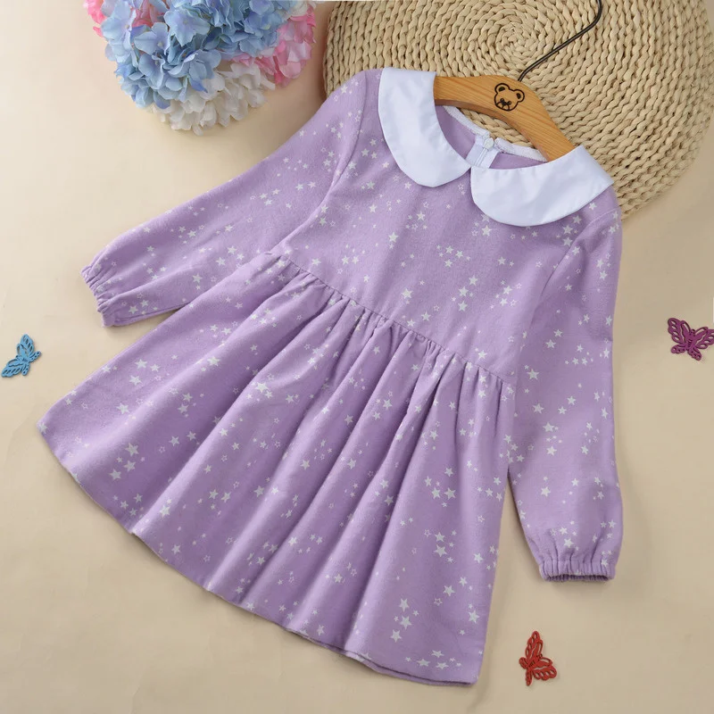 Cotton Princess School Children Clothes Little Stars Peter Pan Collar Long Sleeve 3-10Y Kids Dresses for Girls | Детская одежда и