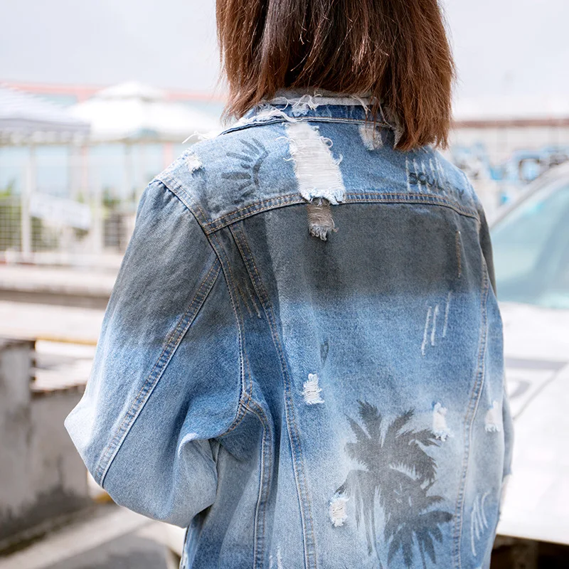 Женская джинсовая куртка chaqueta estampada модная с таким же абзацем весенне-осеннее