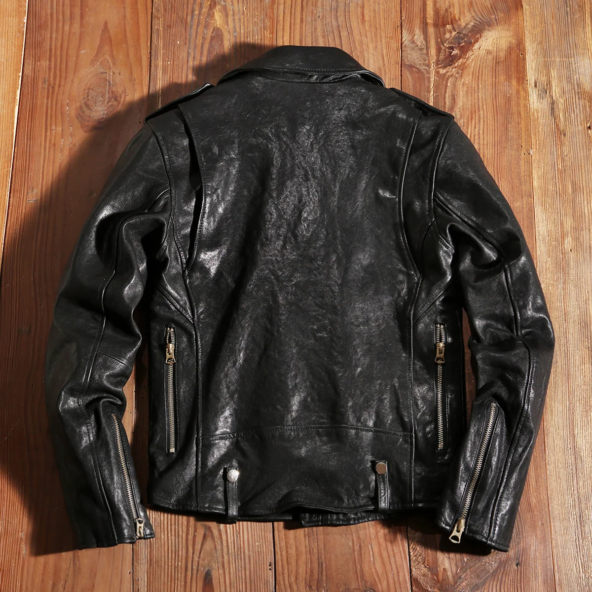 

Мужская мотоциклетная Короткая кожаная куртка, черная облегающая байкерская куртка из натуральной овечьей шкуры, модель J24 XL на осень, 2021