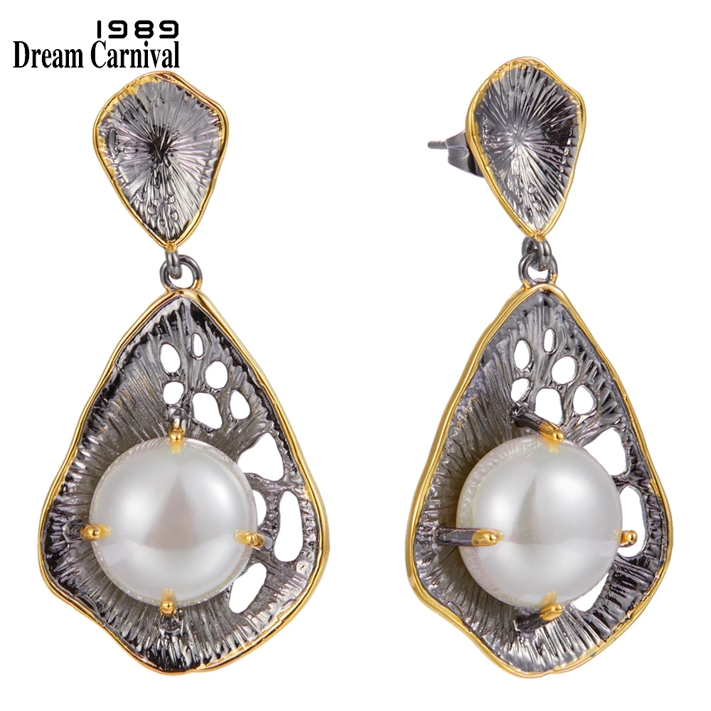 Dreamcarnival1989 Gorgeous Feminine Earrings Women Pearl on Leaves Design Party Must Have Engagement Girl Friend Jewelry WE3982