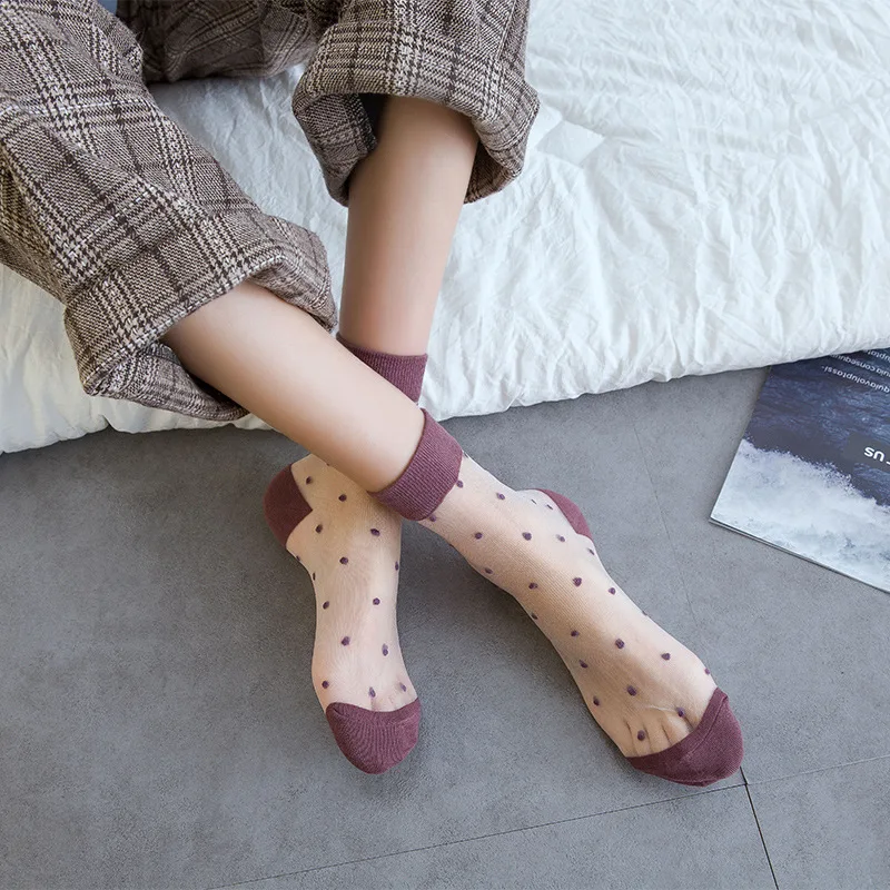 Носки без пятки шелковые носки в крапинку летние тонкие женские разноцветные