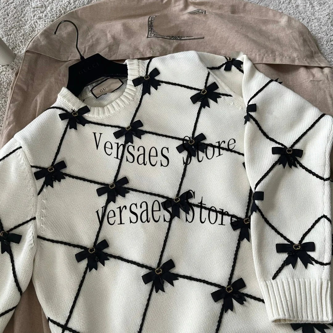 

2021 luxury design letter embroidery fashion women's knitting Pullover round neck three dimensional bow long sleeve sweater