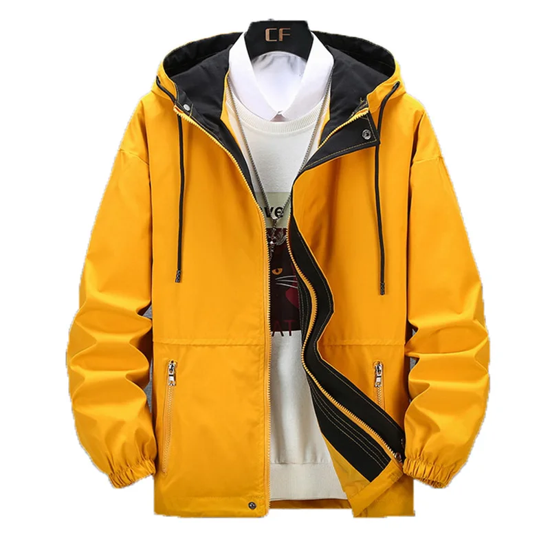Spring New Yellow Jacket Men Women Black Blue Top 021 8XL Loose Casual Hooded Outdoor Sports Couples Fashion Coat N887