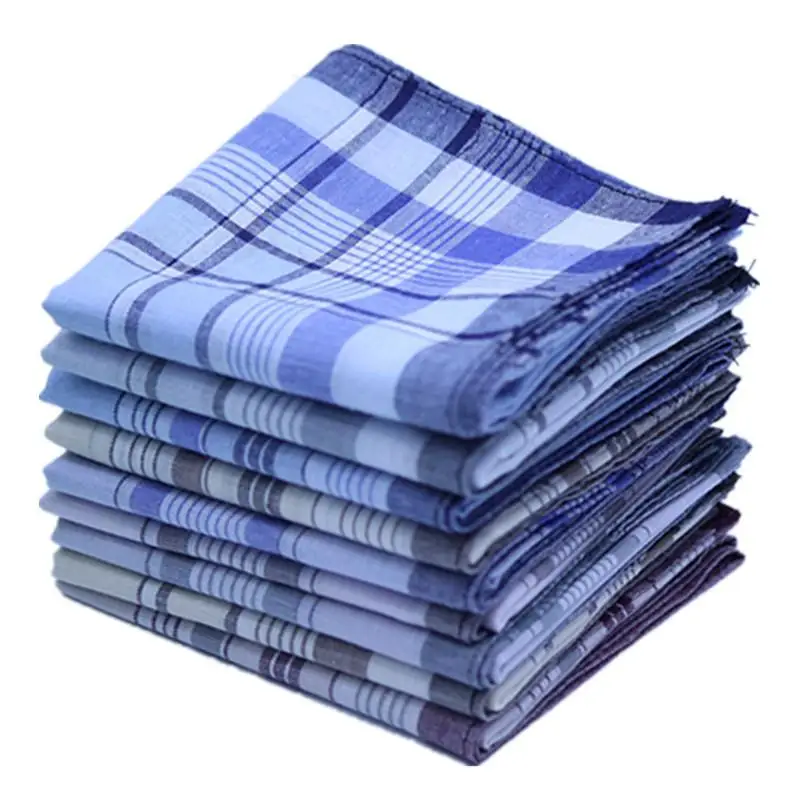 

10 5Pcs/lot Plaid Stripe Handkerchiefs Men Classic Vintage Pocket Hanky Pocket Cotton Towel For Wedding Party 38*38cm Random