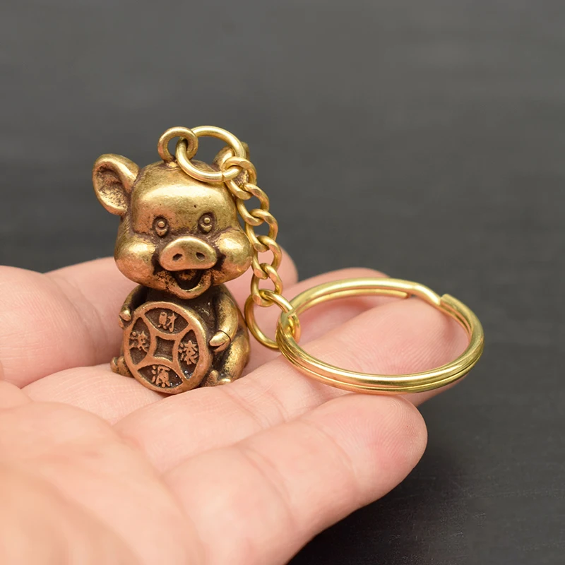 Античная латунная Подвеска со свиньей для брелока металлическая медная с