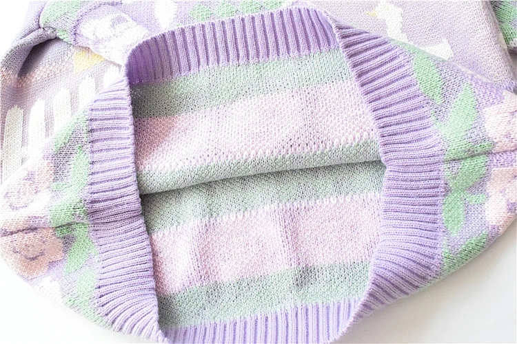 Вязаный свитер с вышитой уткой из мультфильма 2019 Зимний фиолетовый теплый