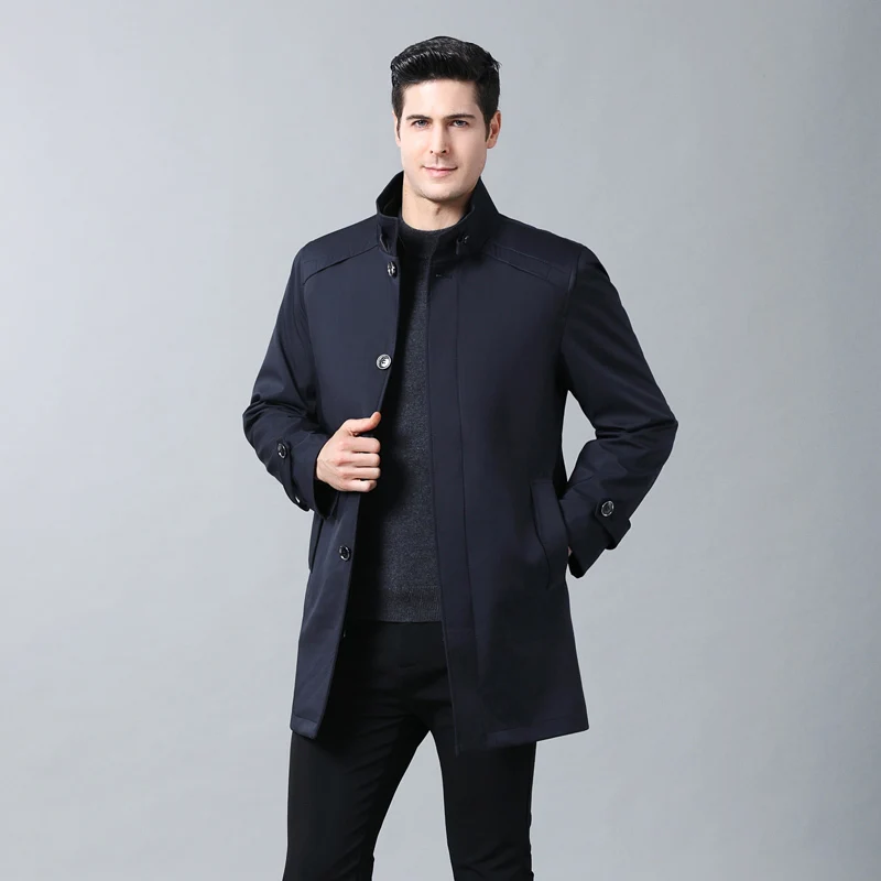 Мужской однотонный Тренч осенне-зимний Повседневный средней длины | Мужская