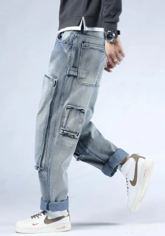 Loose Jeans For Men Baggy Jeans Big Pocket Do The Old Washed Jeans Skateboard Pants Baggy Men Jeans Size 40-46